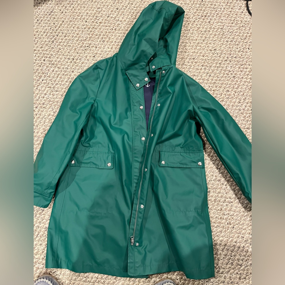 JCrew Raincoat Green Hooded size Large